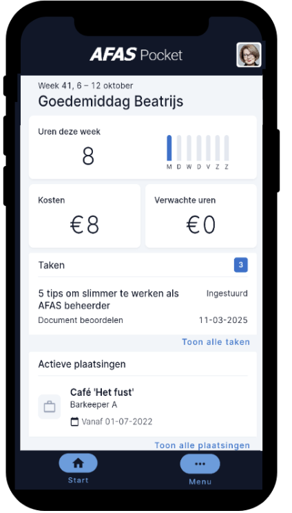 Startscherm voor Flex-medewerkers
