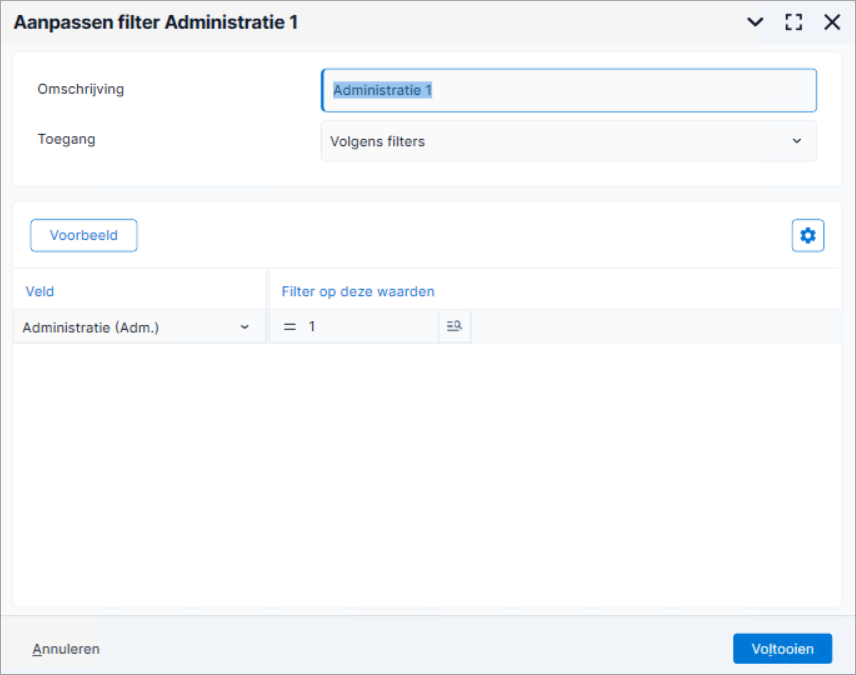 App_Autorisatie per administratie - Filter