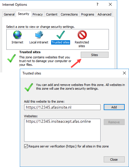 Dat_Analyse-instellingen in Excel Office 365 - trusted sites