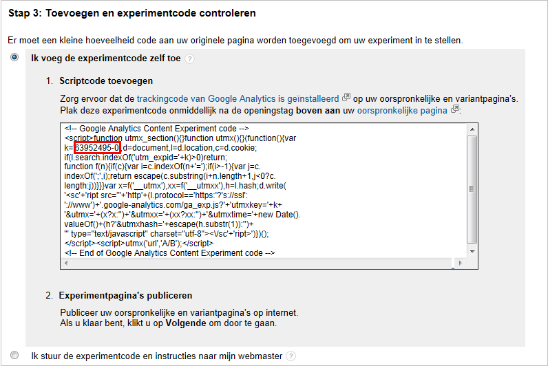 Out_Experiment toevoegen in Google - standaardrapporten